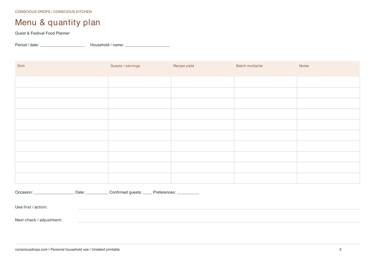 Guest & Festival Food Planner — Landscape Dashboard — inside preview