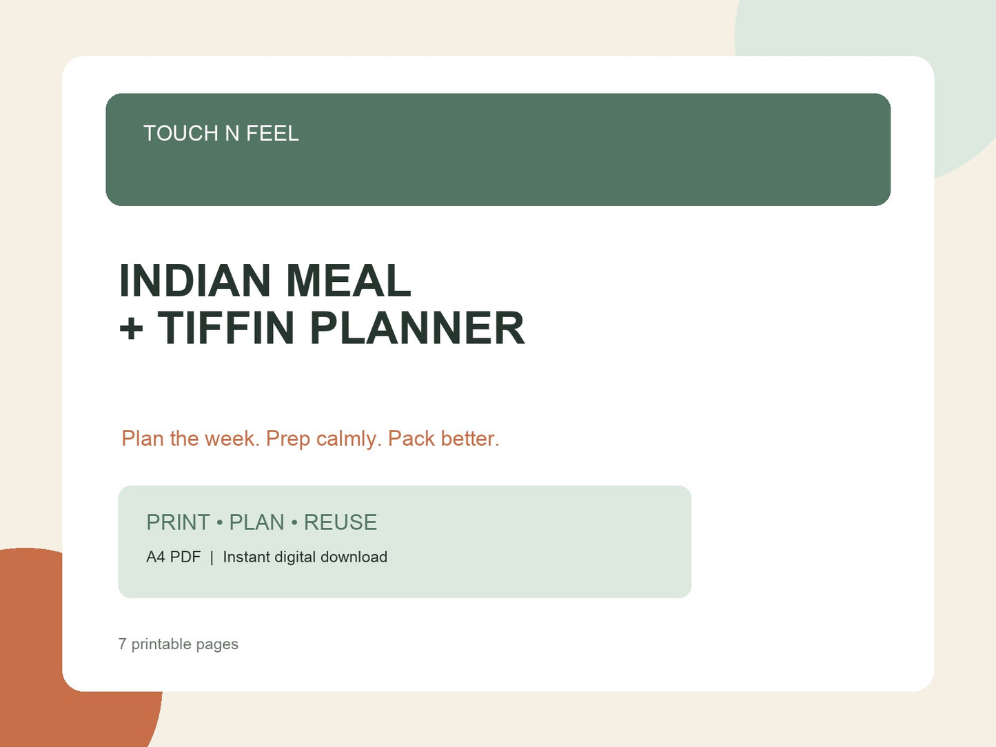 インド料理とティフィンプランナー印刷用データ - A4 PDF 7ページ