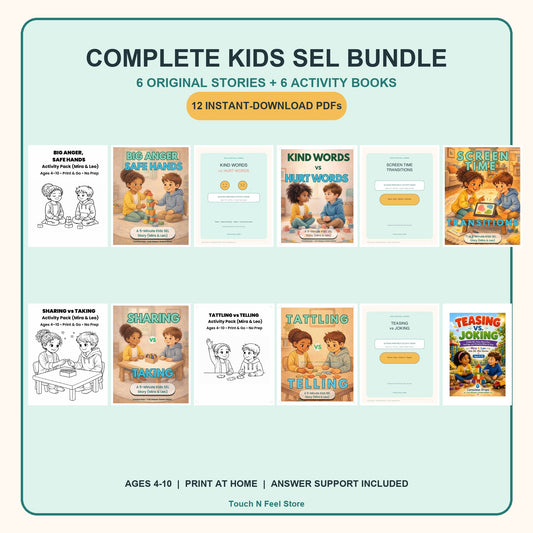 Komplettes Bundle: SEL-Geschichten & Aktivitätsbücher für Kinder – 12 PDFs, Alter 4–10