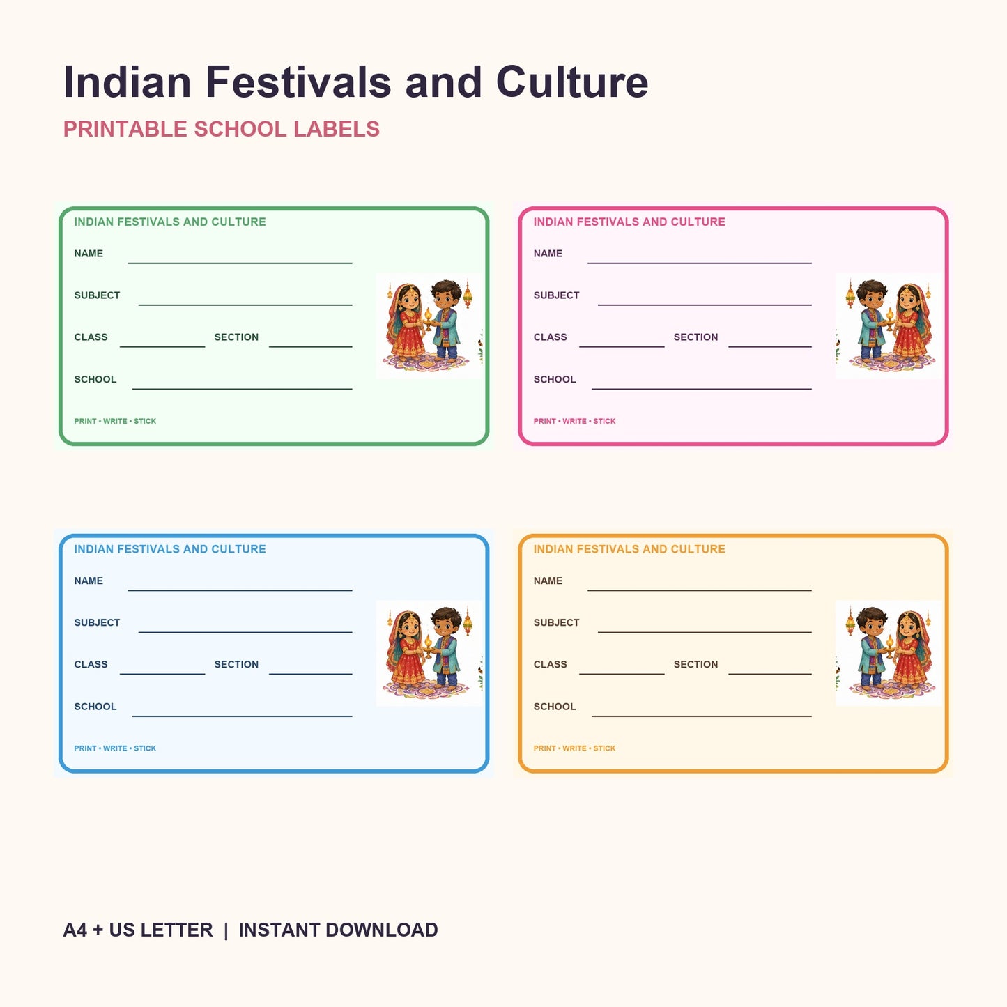 Indische Feste und Kultur: Ausdruckbare Schul-Etiketten