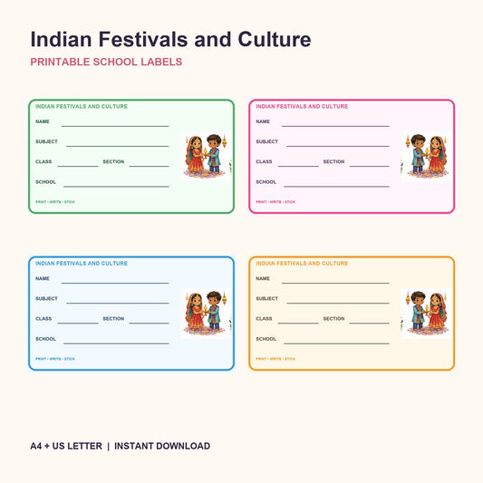 Indische Feste und Kultur: Ausdruckbare Schul-Etiketten