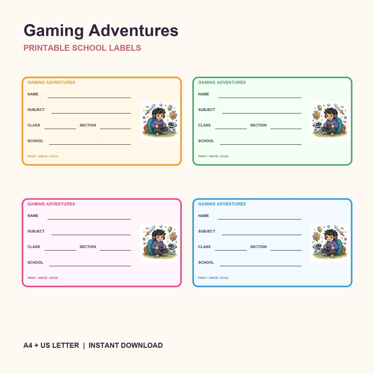 Gaming-Abenteuer: Bedruckbare Schul-Etiketten