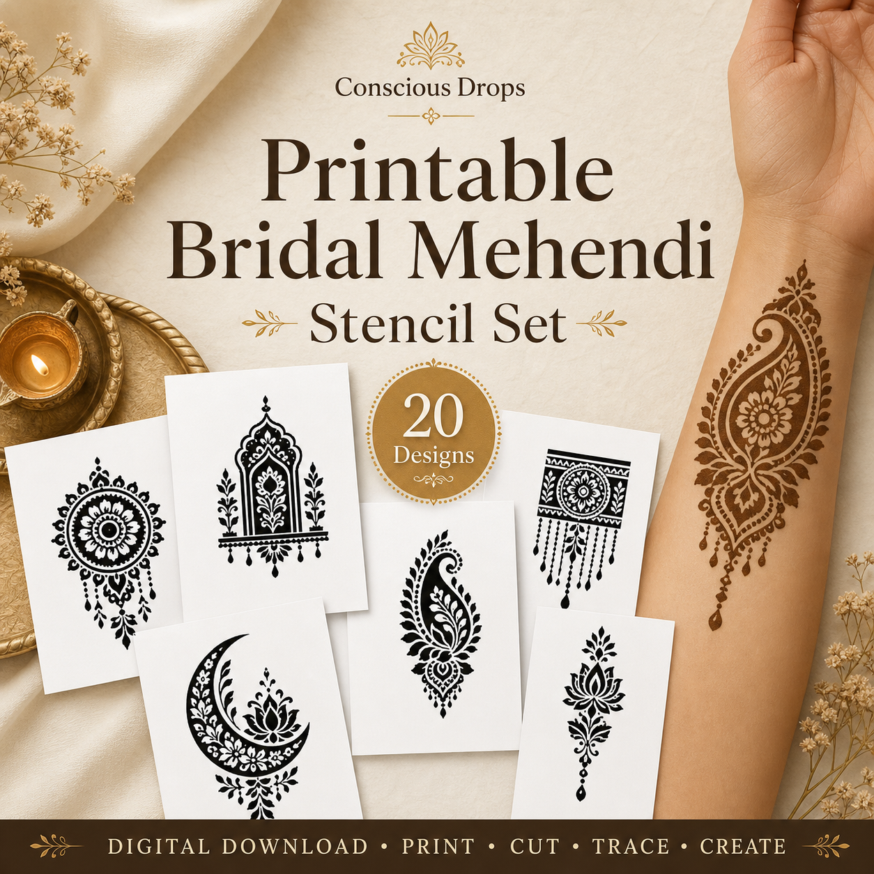 Mehendi Stencil Designs Pack - 20 Bridal Designs