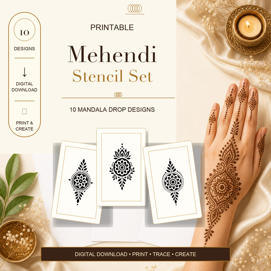 Mehendi Stencil Designs Pack - 10 Mandala Drop Designs