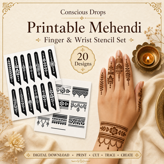 Mehendi Stencil Designs Pack - 20 Finger & Wrist Designs