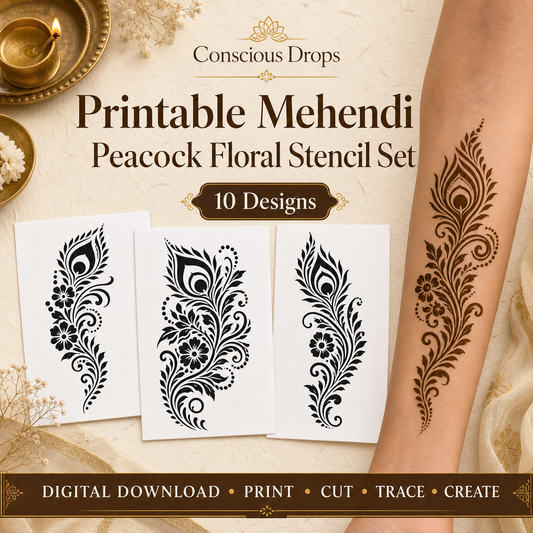 Mehendi Stencil Designs Pack - 10 Peacock Floral Designs