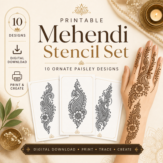Mehendi Stencil Designs Pack — 10 Ornate Paisley Designs