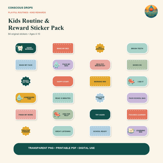 Sticker-Set für Kinder-Routine und Belohnung – 84 druckbare und digitale Sticker