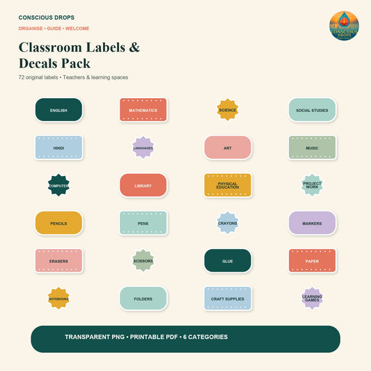 Classroom Labels & Decals Pack - 72 Printable and Digital Labels