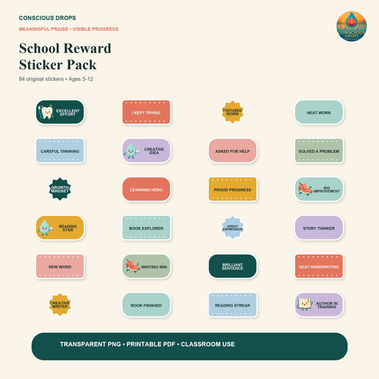 Belohnungs-Stickerpaket für die Schule – 84 druckbare und digitale Lehrersticker
