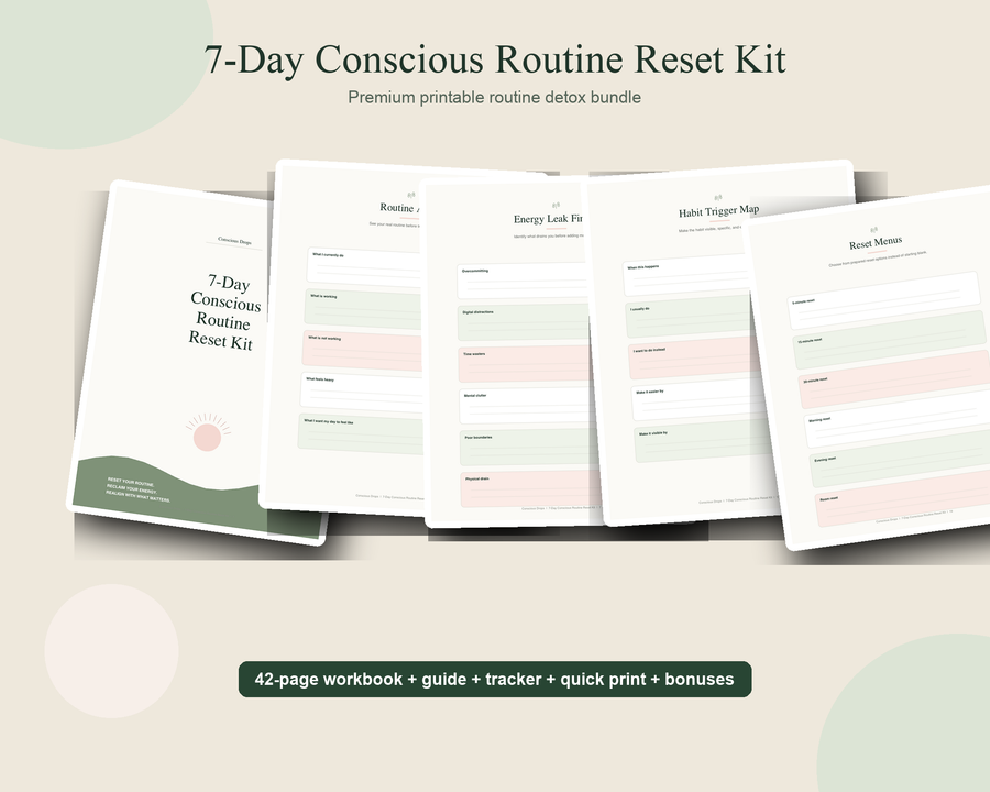 7-Day Conscious Routine Reset Kit - Printable Habit Tracker, Daily Planner, Journal & Productivity Workbook PDF