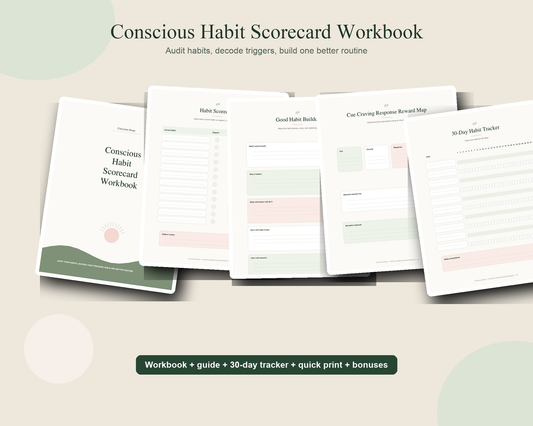 Conscious Habit Scorecard Workbook - Printable Habit Tracker, Habit Audit & Routine Builder PDF