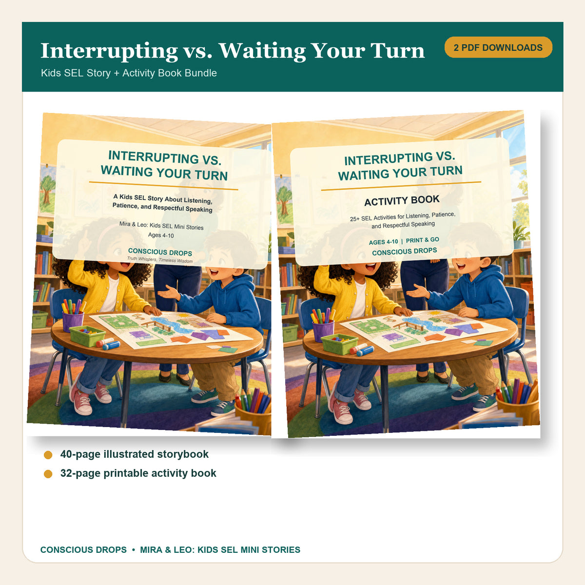 Interrupting vs Waiting Your Turn SEL story and activity bundle