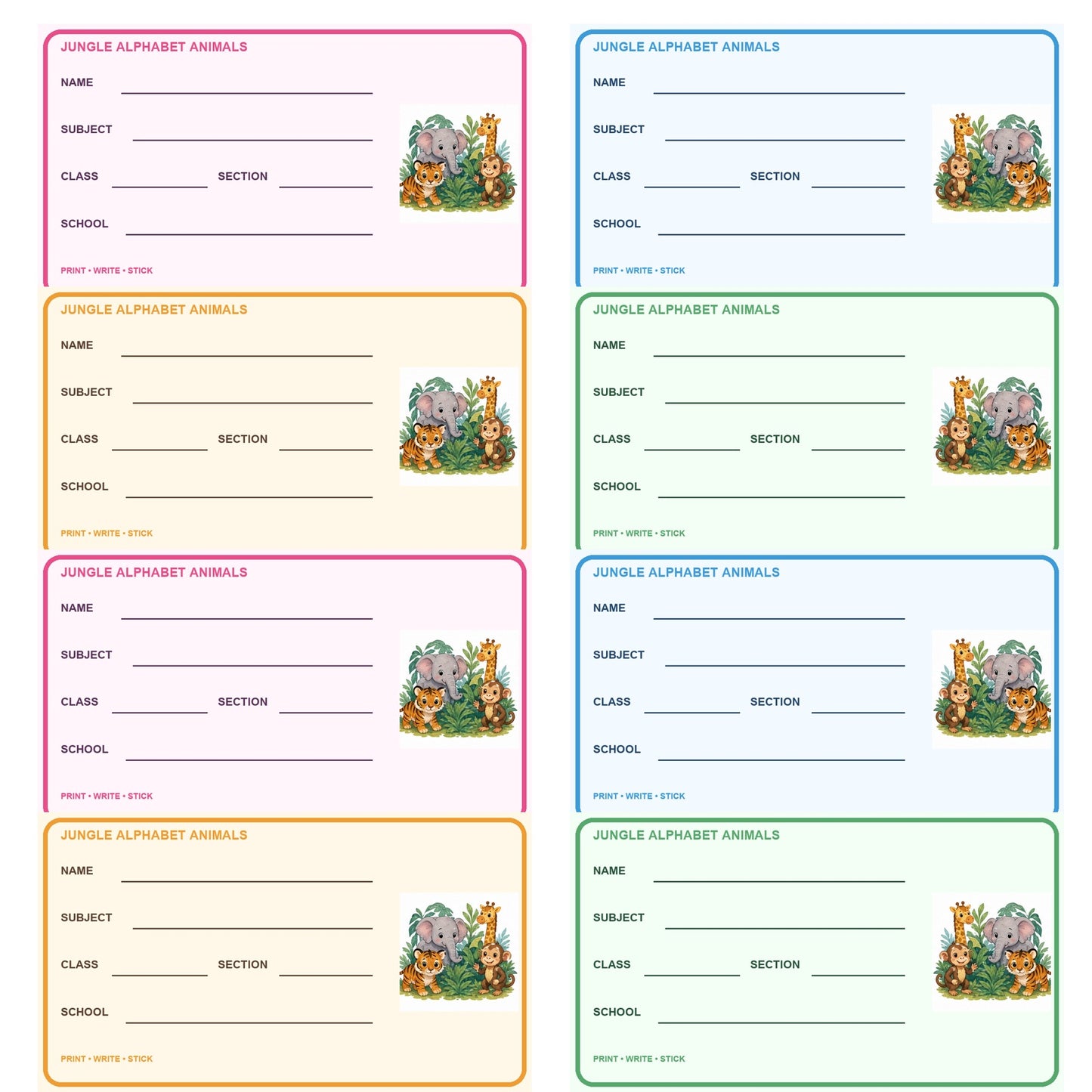 Jungle Alphabet Animals Printable School Labels