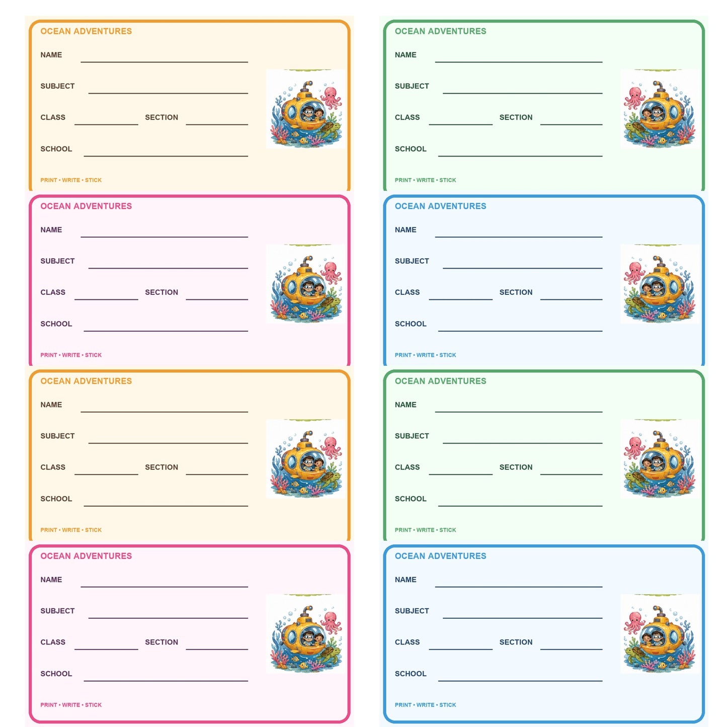 Ocean Adventures Printable School Labels