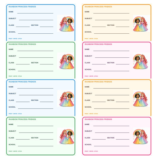 Regenbogen Prinzessin Freunde Druckbare Schul-Etiketten