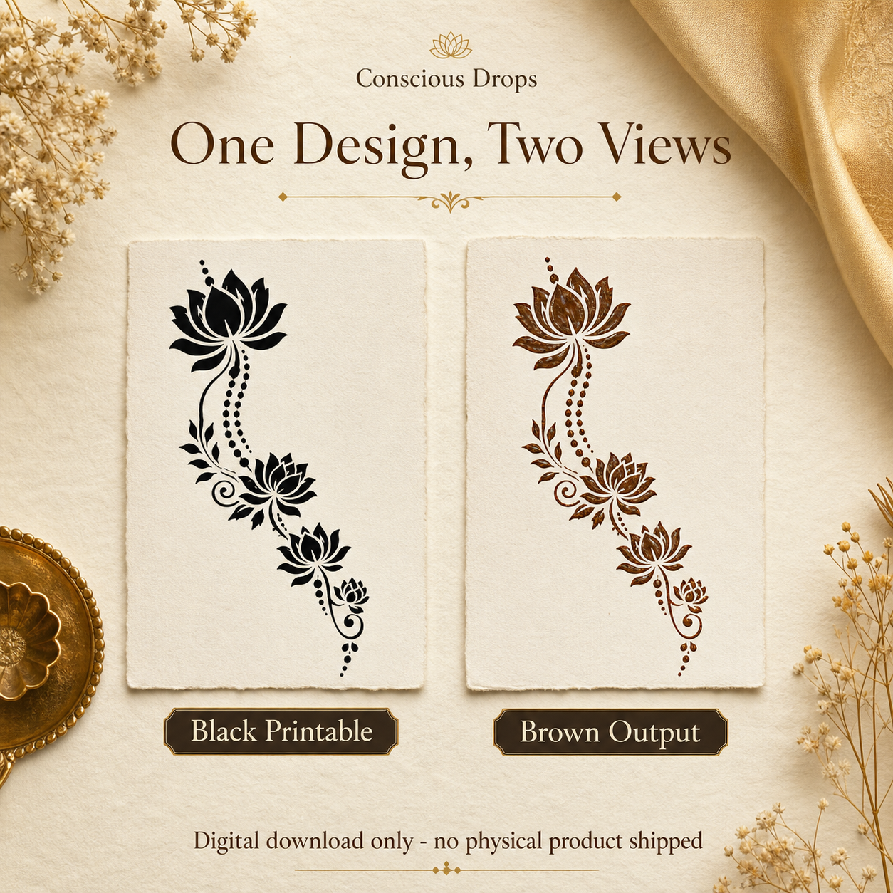 Mehendi Stencil Designs Pack - 10 Lotus Trail Floral Vine Designs