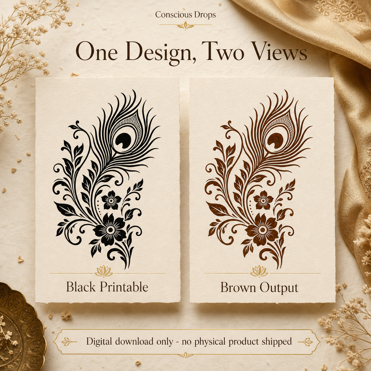 Mehendi Stencil Designs Pack - 10 Peacock Floral Designs
