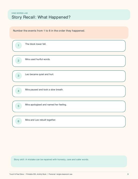 Kind Words vs Hurt Words - 50-Page SEL Activity Book Ages 4-10