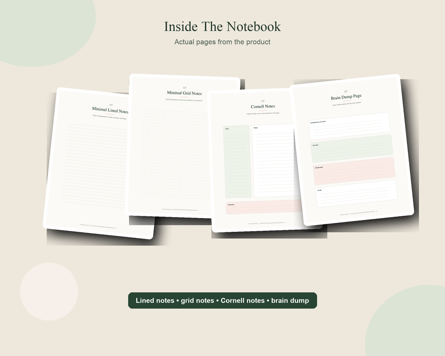 Conscious Notes Aesthetic Digital Notebook Bundle - Printable Notes, Study Pages, Journal & Checklist PDF