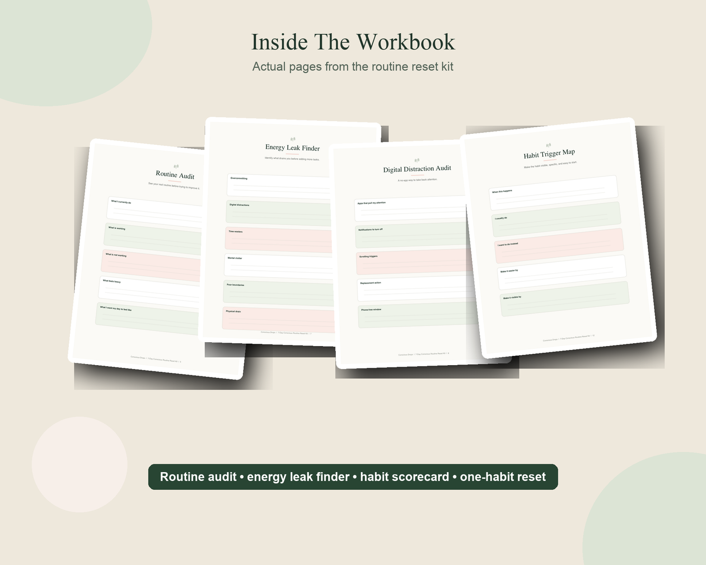 7-Day Conscious Routine Reset Kit - Printable Habit Tracker, Daily Planner, Journal & Productivity Workbook PDF