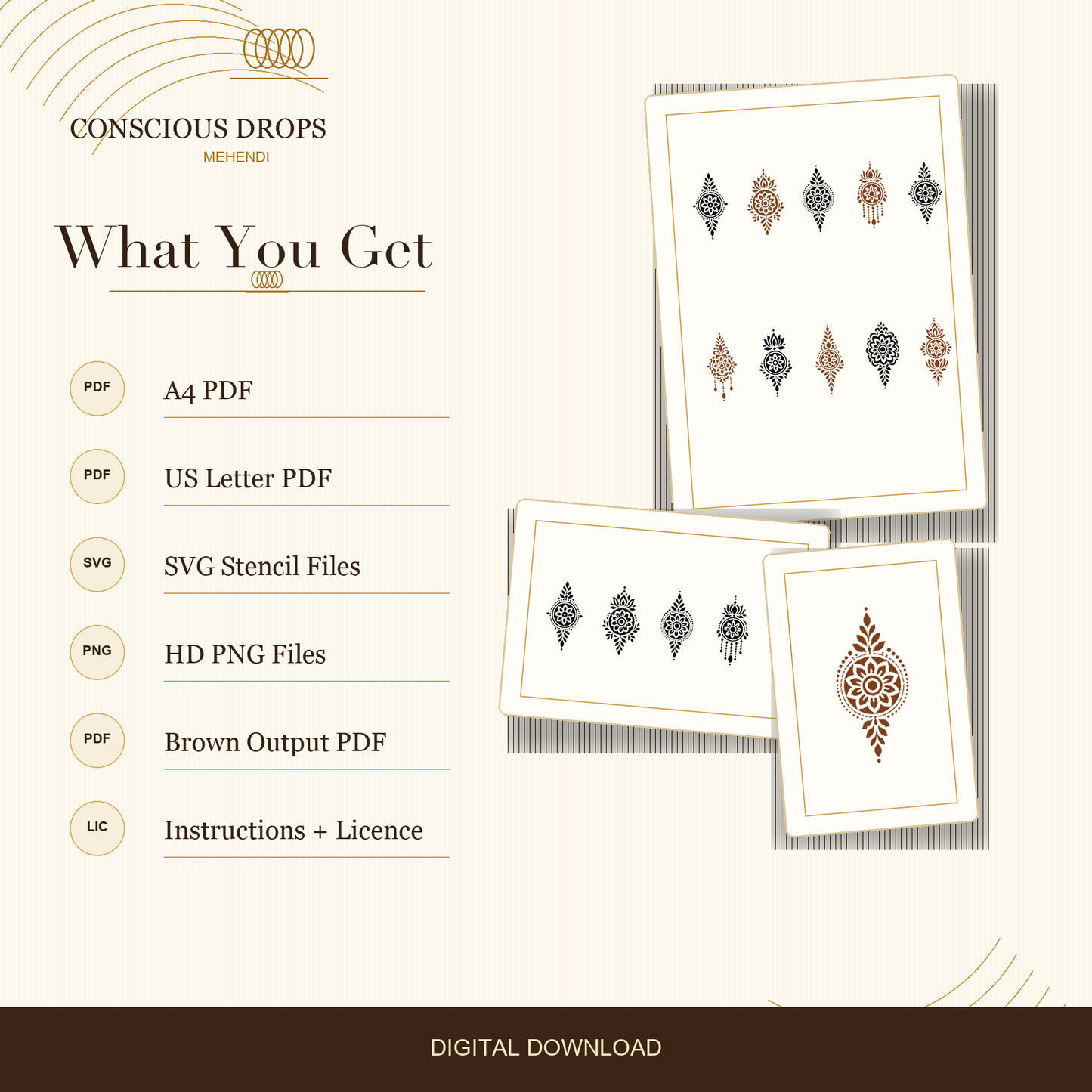 Mehendi Stencil Designs Pack - 10 Mandala Drop Designs
