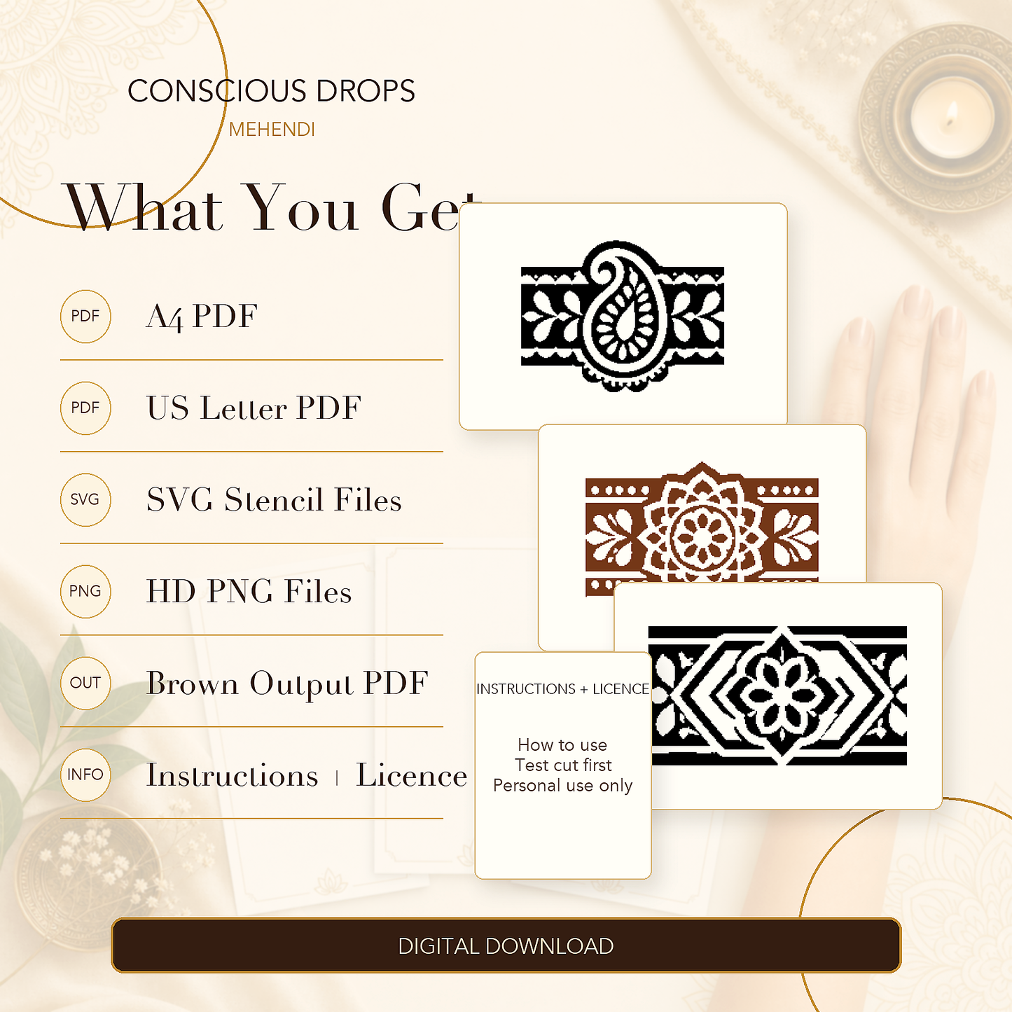 Mehendi Stencil Designs Pack - 10 Wrist Band Bracelet Designs
