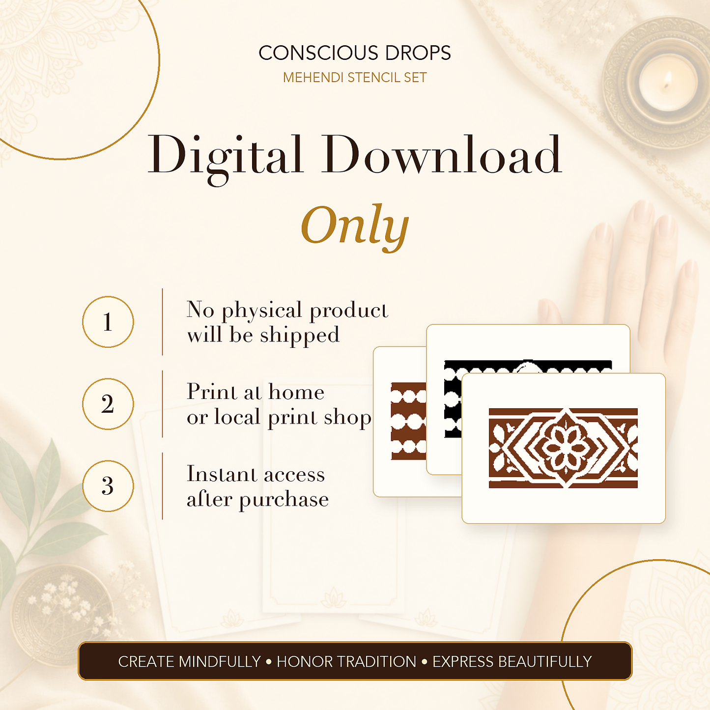 Mehendi Stencil Designs Pack - 10 Wrist Band Bracelet Designs
