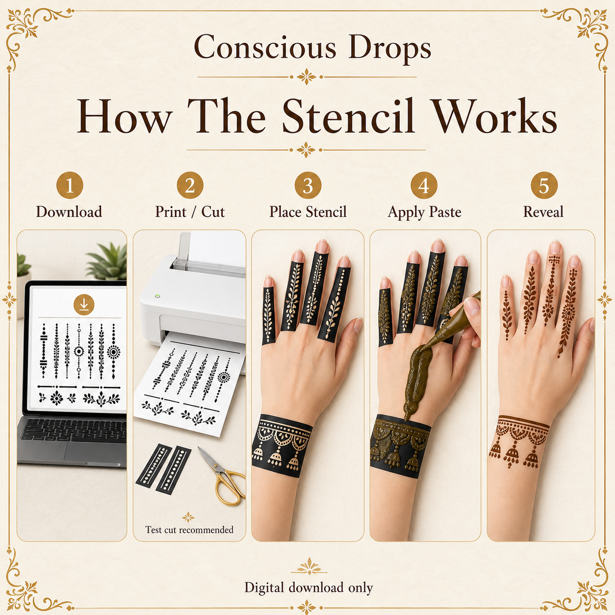 Mehendi Stencil Designs Pack - 20 Finger & Wrist Designs