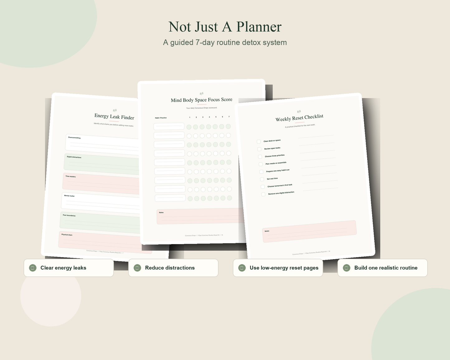 7-Day Conscious Routine Reset Kit - Printable Habit Tracker, Daily Planner, Journal & Productivity Workbook PDF