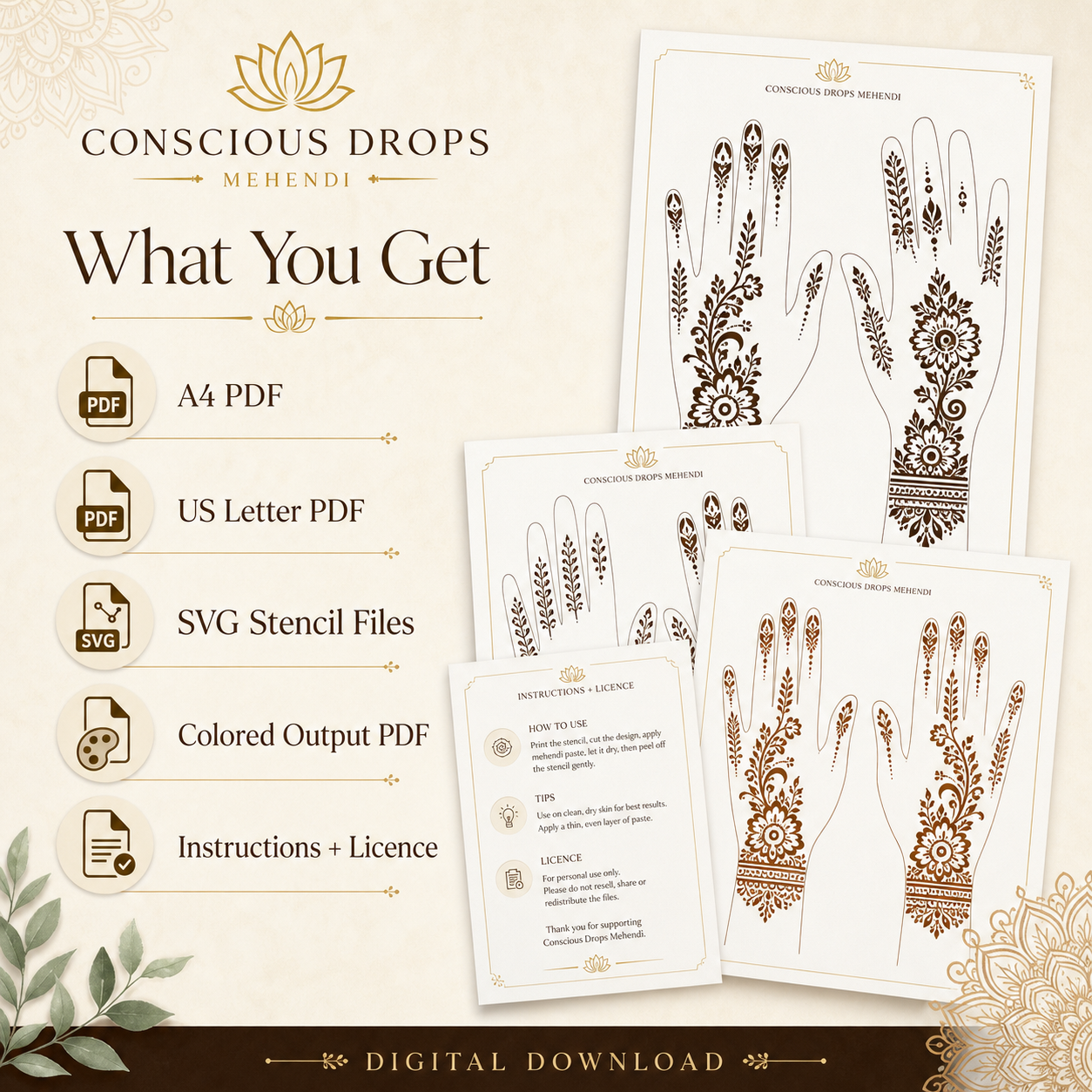 Mehendi Printable Designs Pack — 10 Original Stencil & Practice Sheets