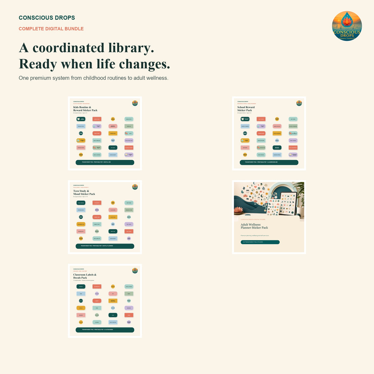 Complete Conscious Sticker Library - 372 Digital & Printable Designs