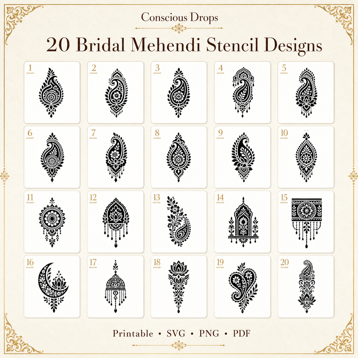 Mehendi Stencil Designs Pack - 20 Bridal Designs