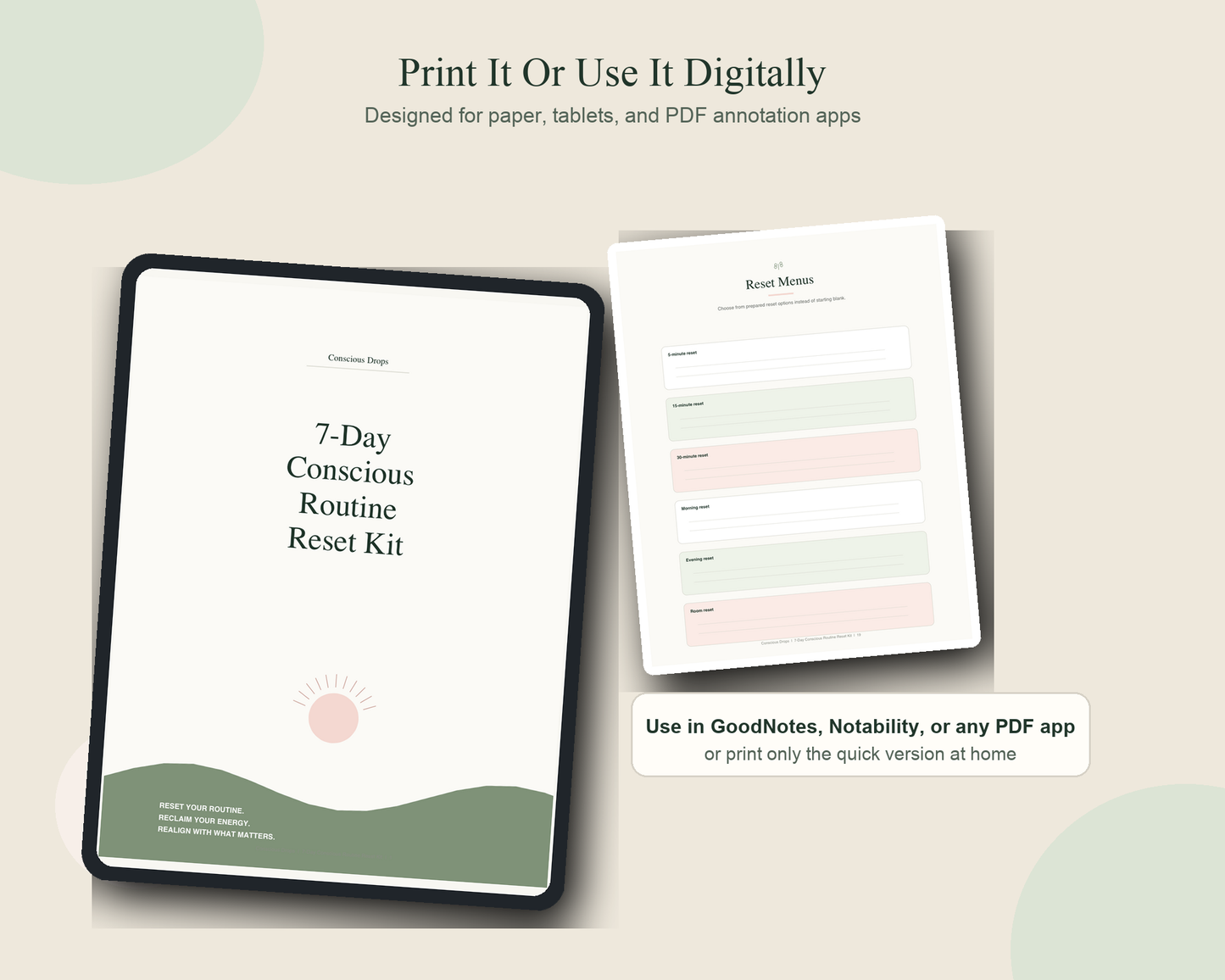 7-Day Conscious Routine Reset Kit - Printable Habit Tracker, Daily Planner, Journal & Productivity Workbook PDF