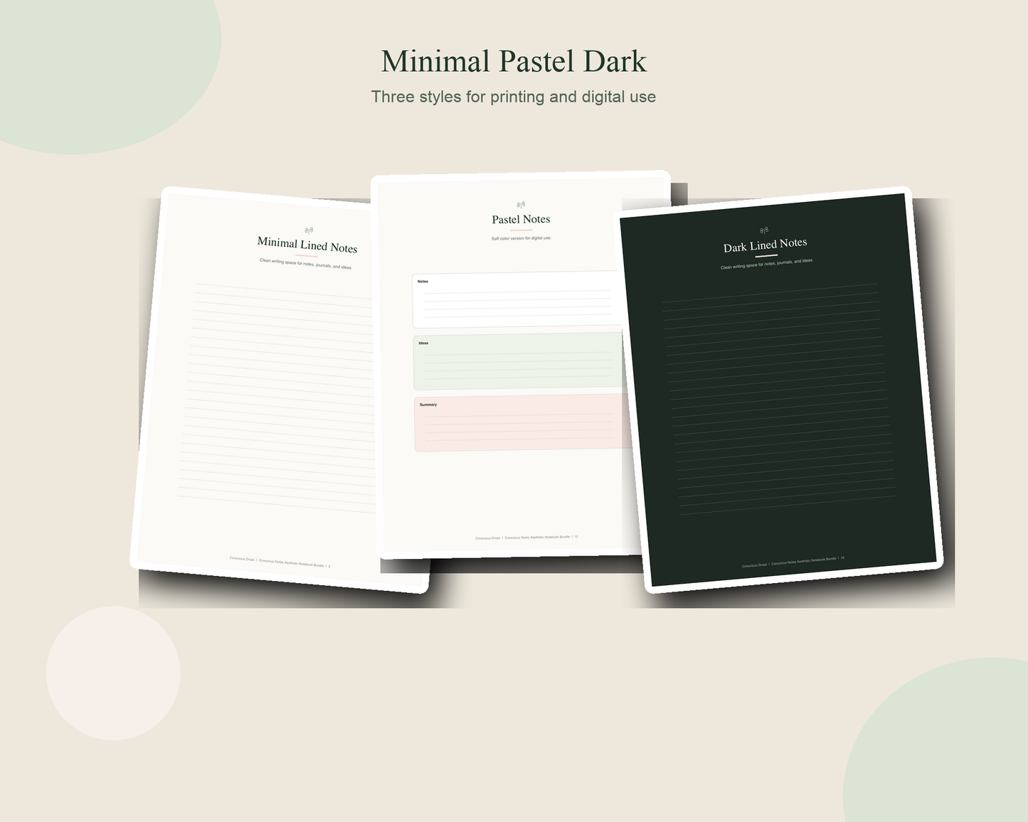 Conscious Notes Aesthetic Digital Notebook Bundle - Printable Notes, Study Pages, Journal & Checklist PDF