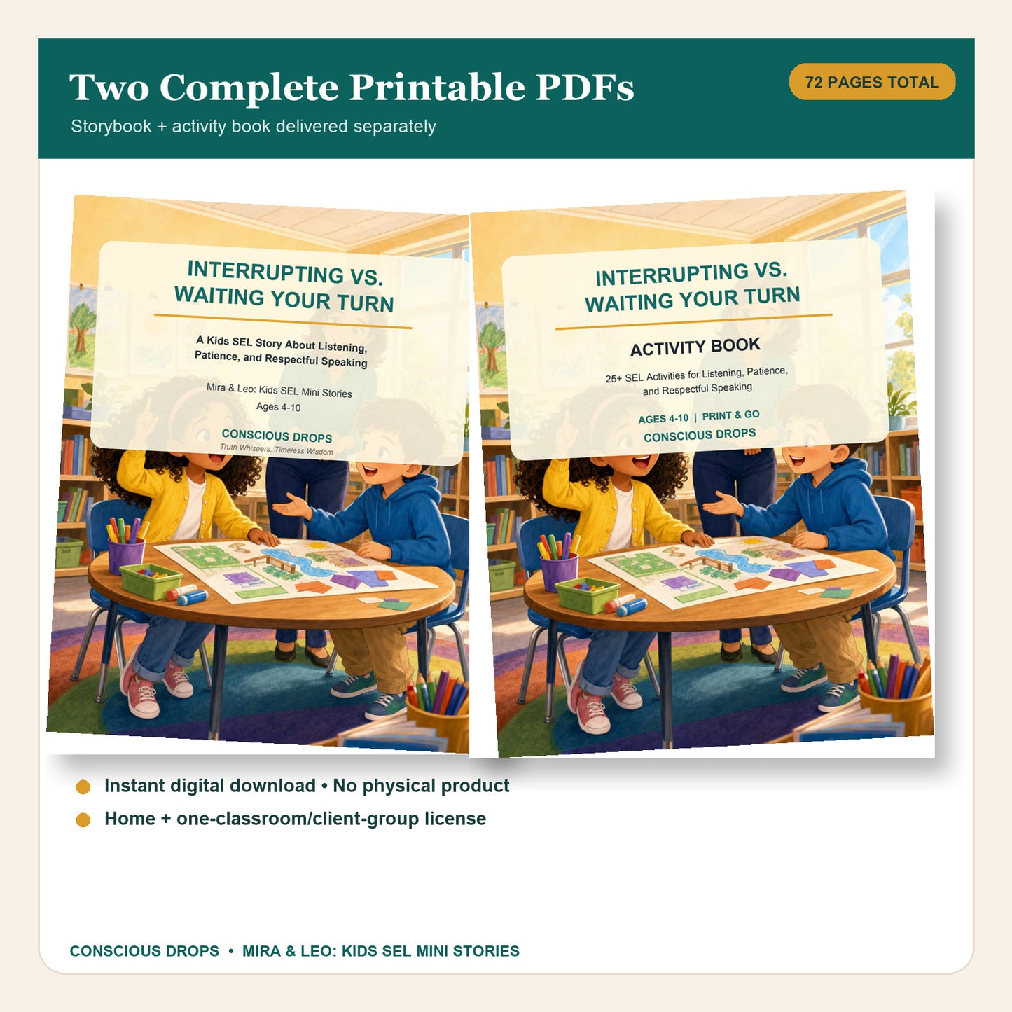 Interrupting vs. Waiting Your Turn — Kids SEL Story + Activity Book Bundle