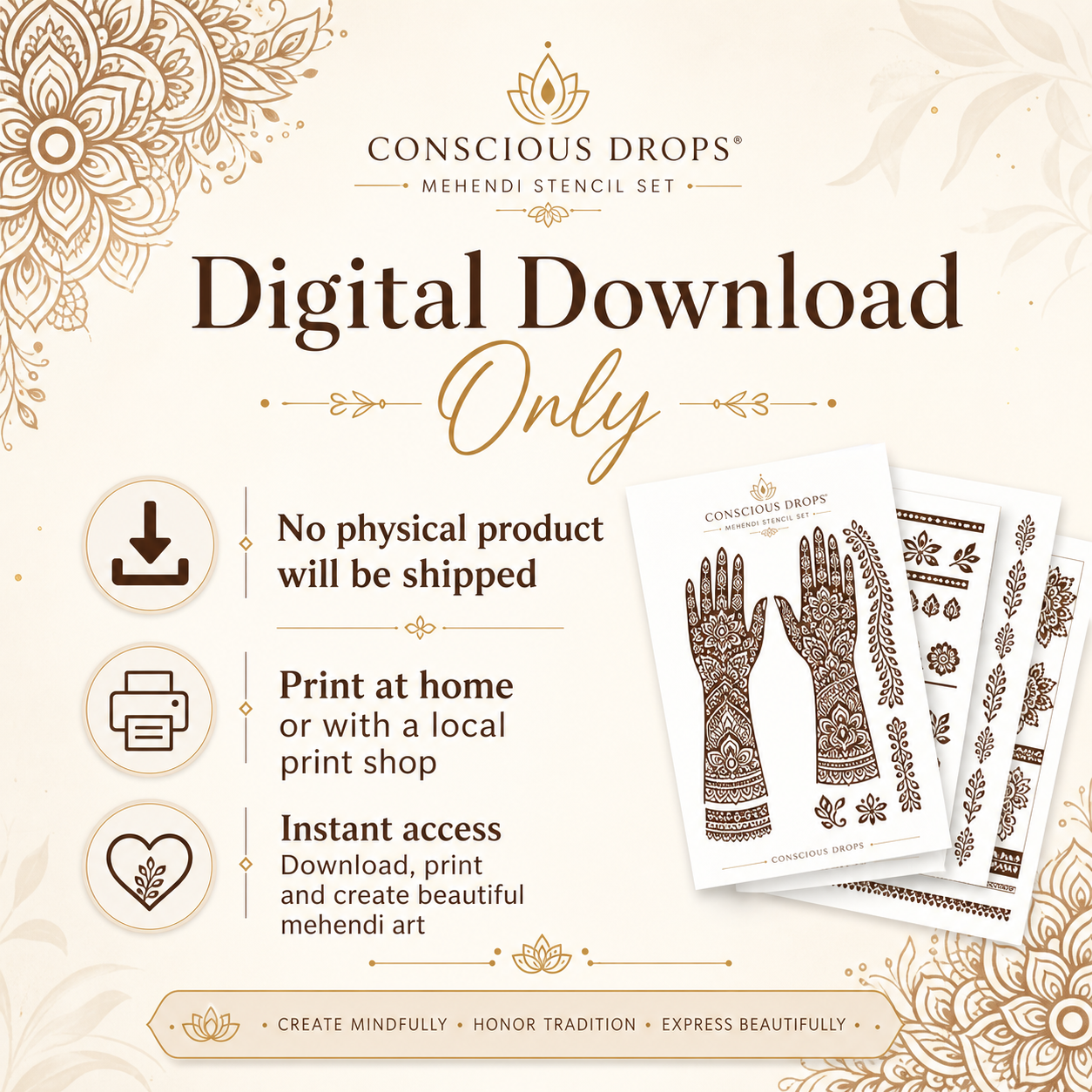 Mehendi Printable Designs Pack — 10 Original Stencil & Practice Sheets