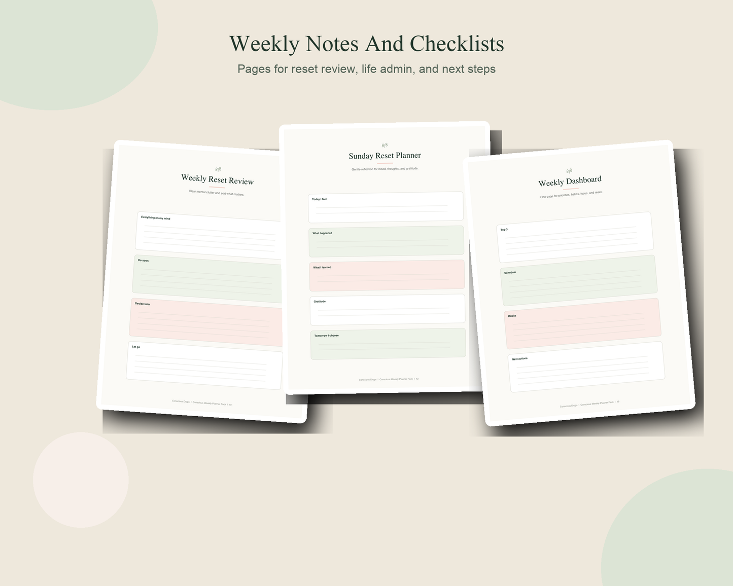 Conscious Weekly Planner Pack - Printable Weekly Planner, Habit Tracker, Time Blocking & Reset Checklist PDF