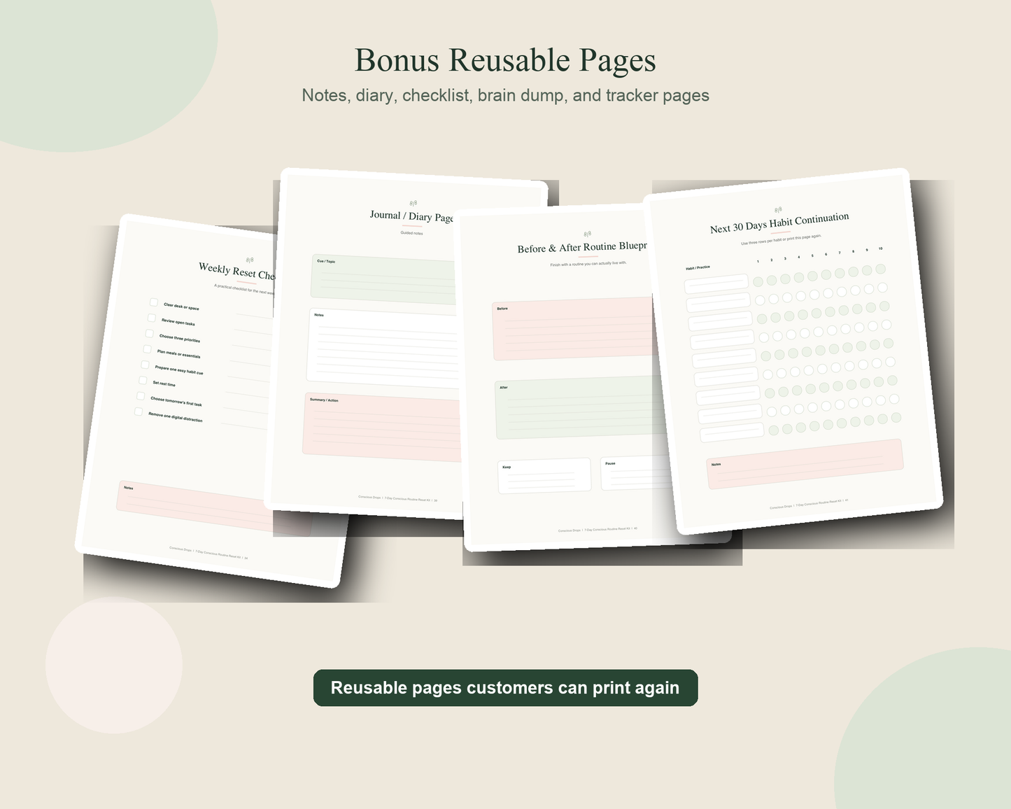 7-Day Conscious Routine Reset Kit - Printable Habit Tracker, Daily Planner, Journal & Productivity Workbook PDF
