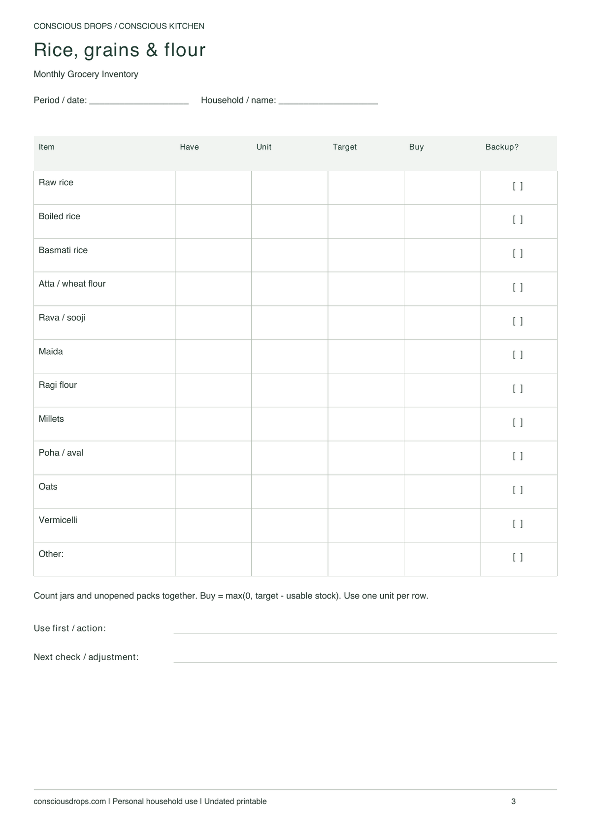Monthly Grocery Inventory — Minimal Ledger — inside preview