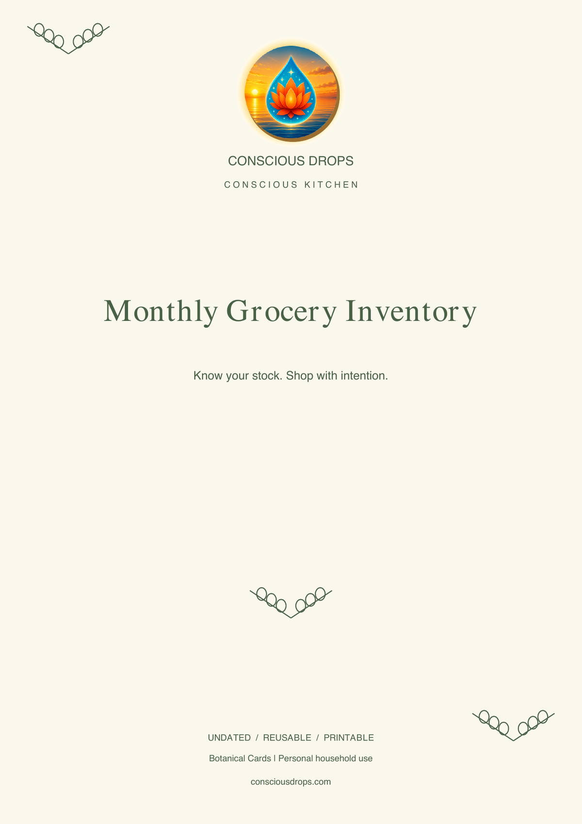 Monthly Grocery Inventory — Botanical Cards — front cover