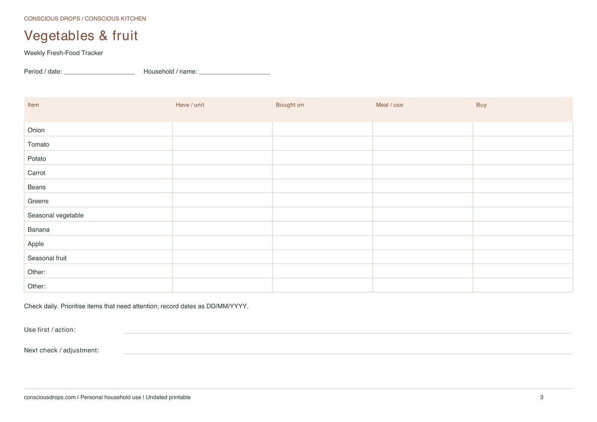 Weekly Fresh-Food Tracker — Landscape Dashboard — inside preview