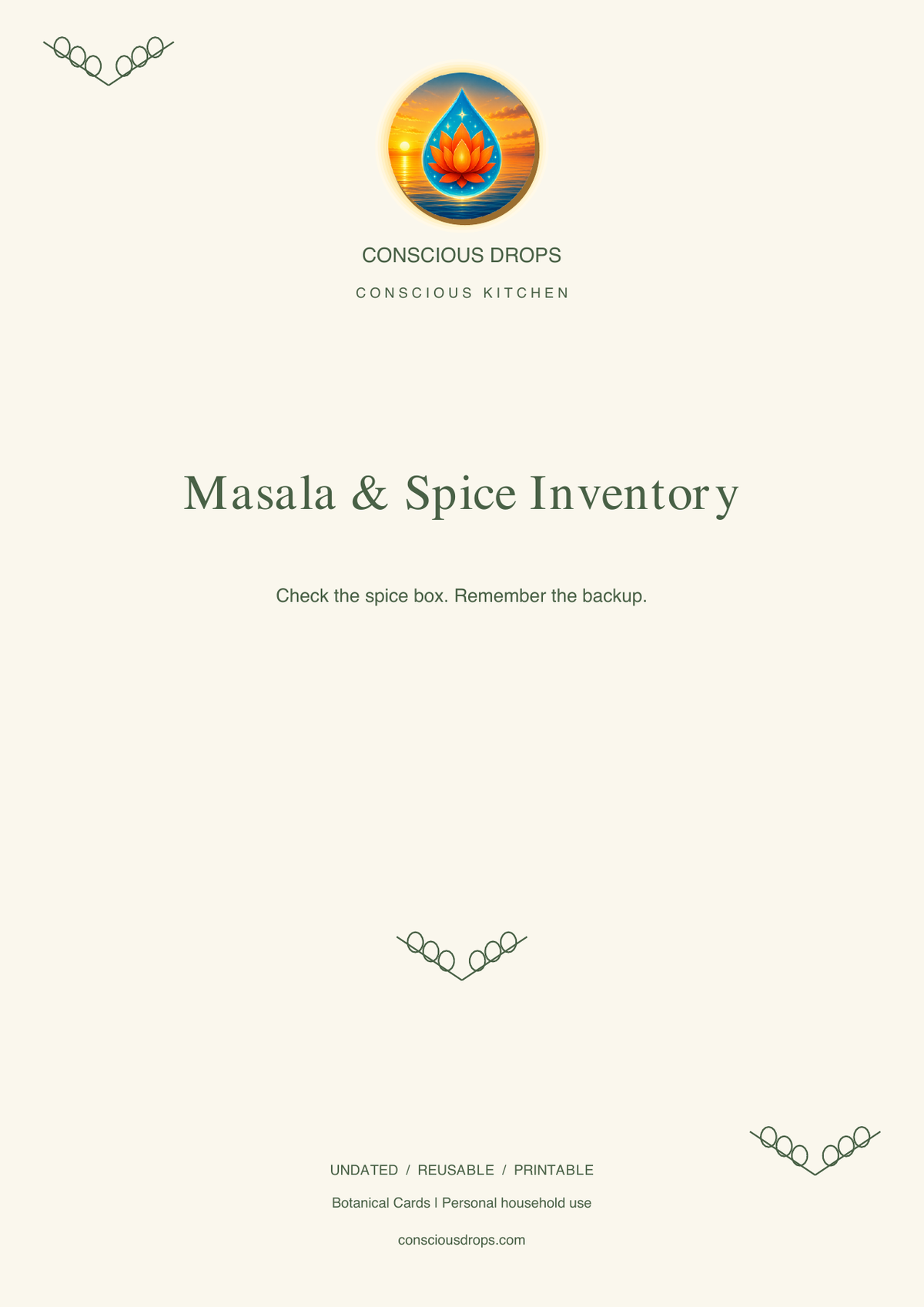 Masala & Spice Inventory — Botanical Cards — front cover