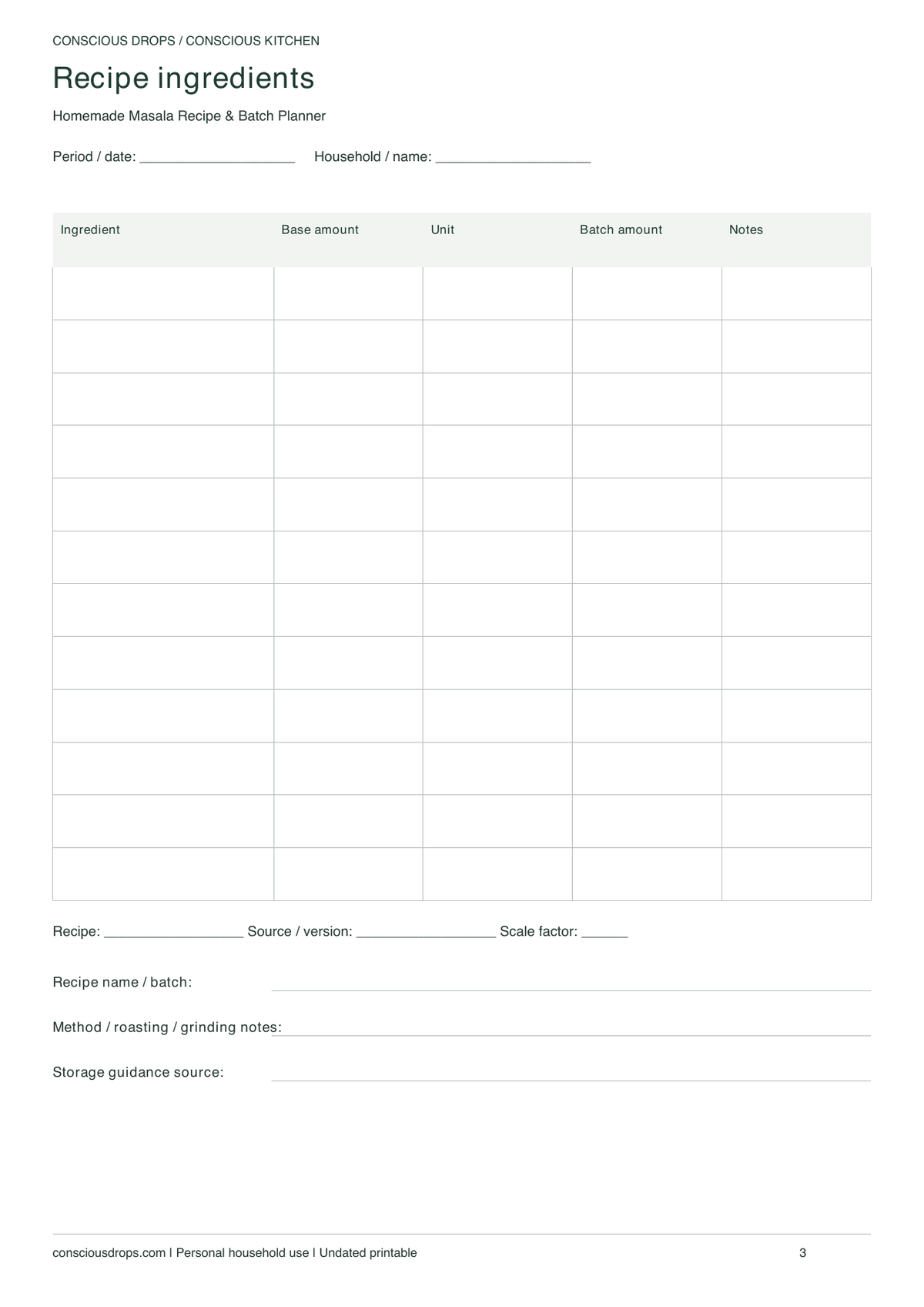 Homemade Masala Recipe & Batch Planner — Minimal Ledger — inside preview