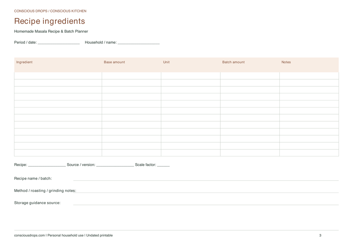 Homemade Masala Recipe & Batch Planner — Landscape Dashboard — inside preview