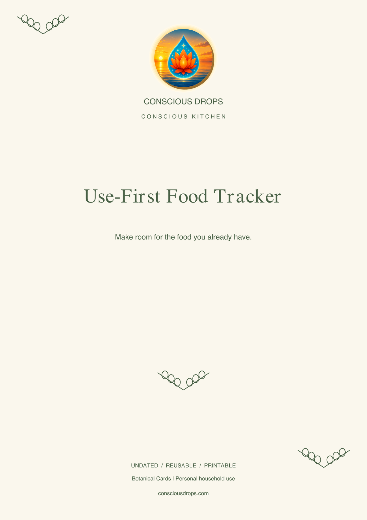Use-First Food Tracker — Botanical Cards — front cover