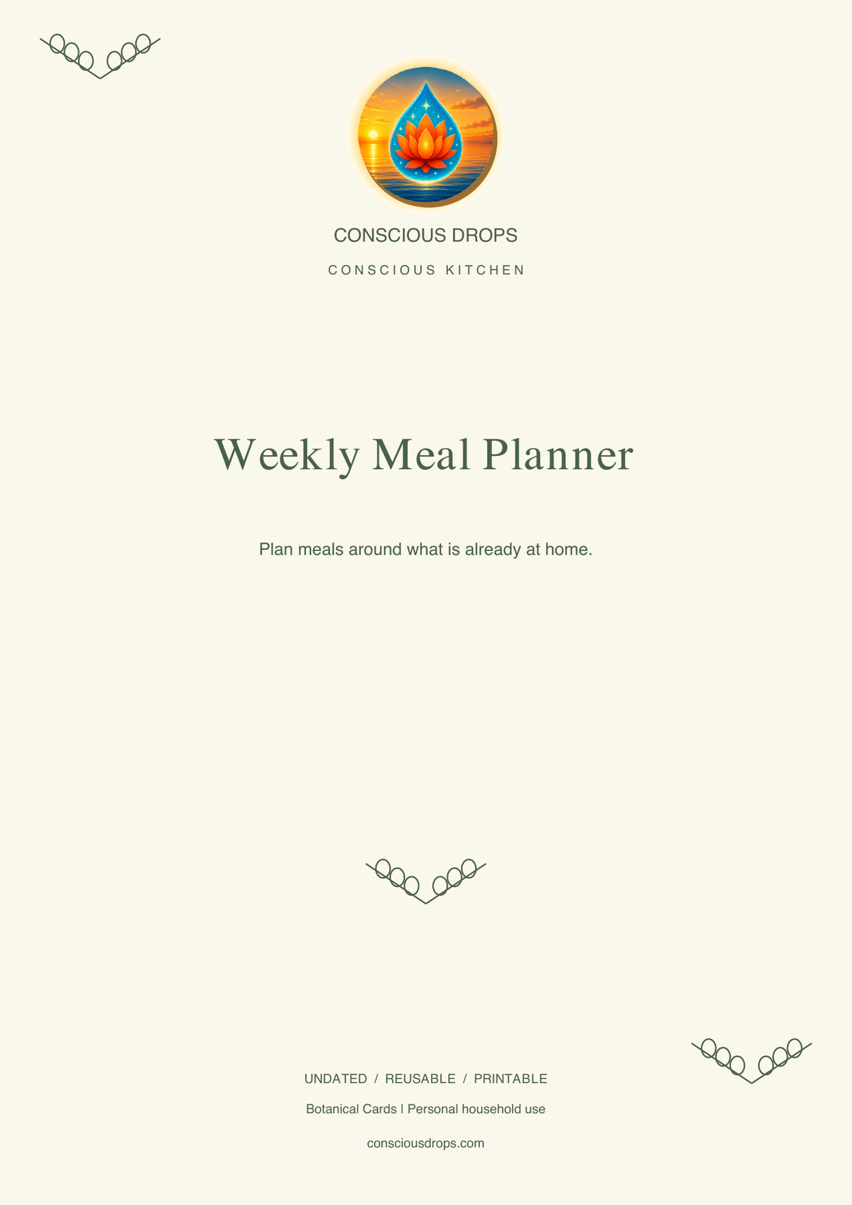 Weekly Meal Planner — Botanical Cards — front cover