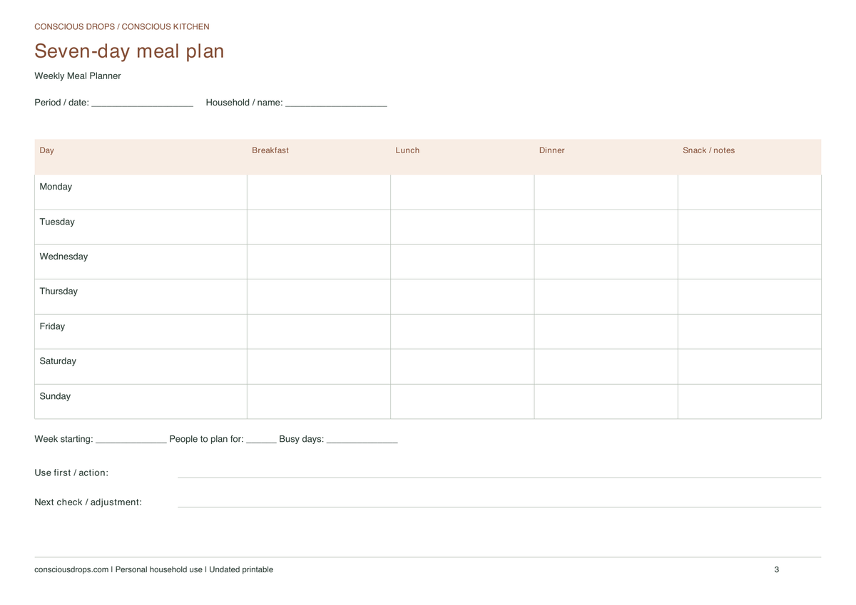 Weekly Meal Planner — Landscape Dashboard — inside preview