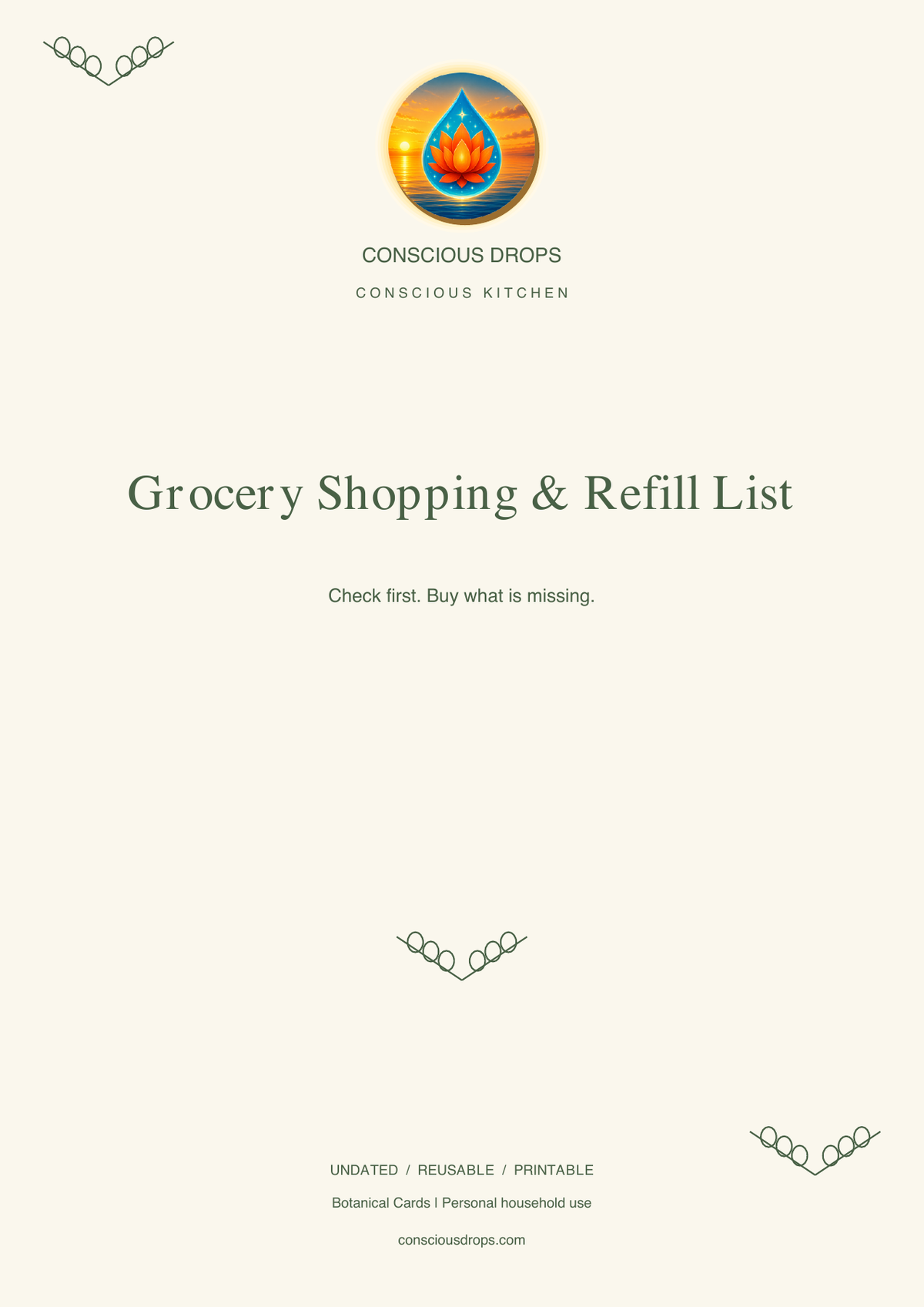 Grocery Shopping & Refill List — Botanical Cards — front cover