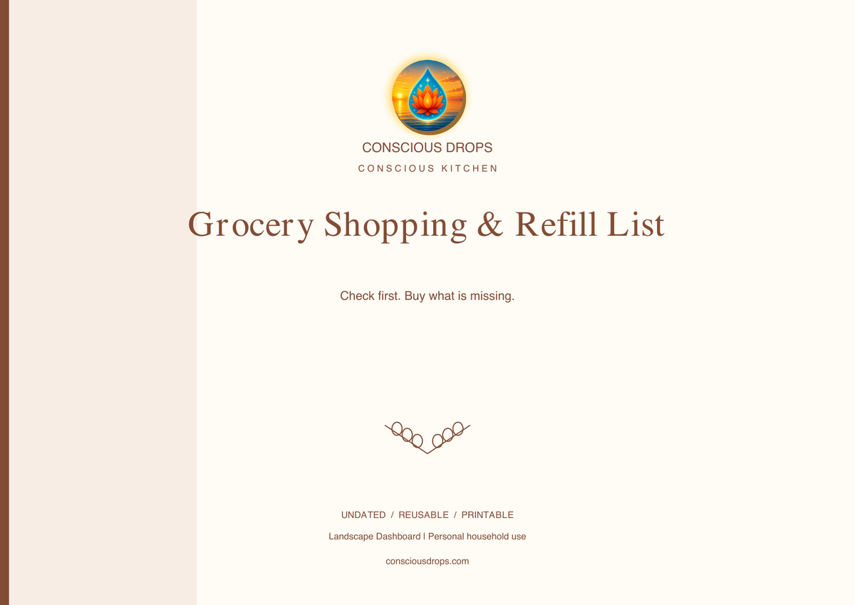 Grocery Shopping & Refill List — Landscape Dashboard — front cover